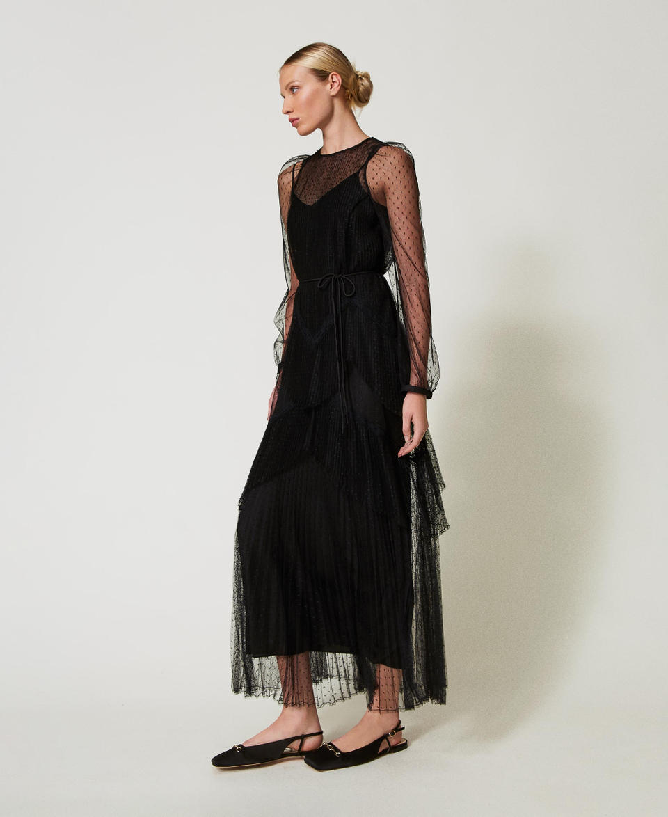 Twin Set Abito lungo in tulle plissé con balze Qualità Garantita