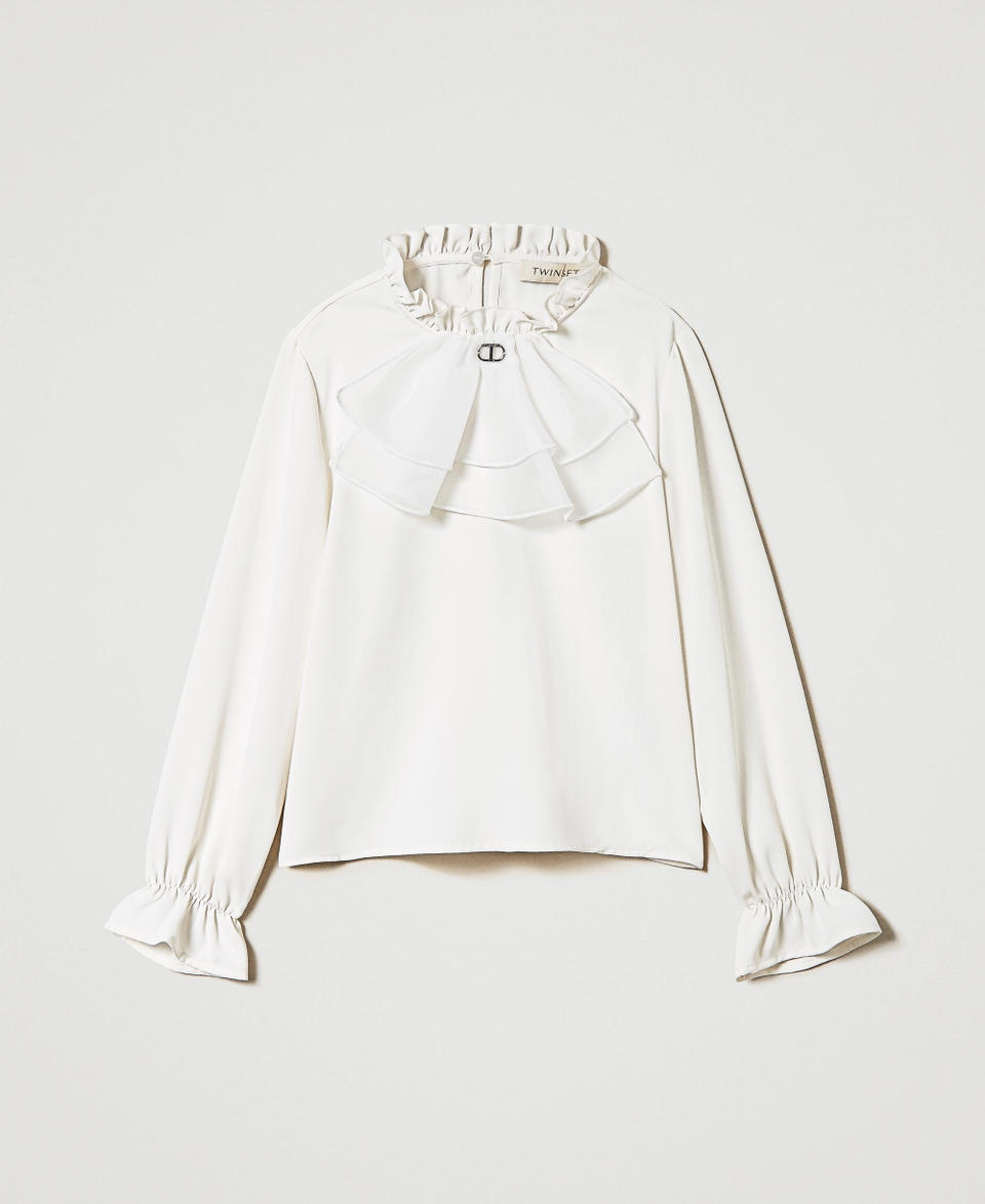 Twin Set Blusa in crêpe de Chine con jabot Prezzo Ridotto