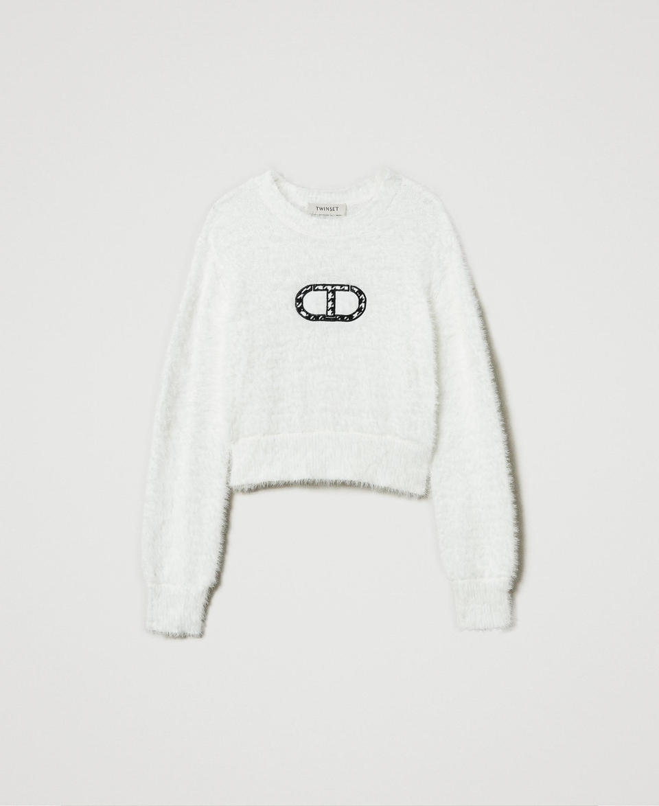Twin Set Maglia effetto pelliccia con logo Oval T Presa