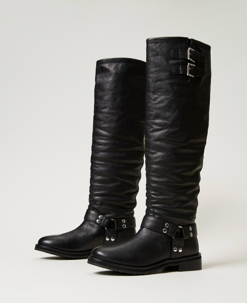 Twin Set Stivali alti 'Darcy' in pelle con cinturini Nuova