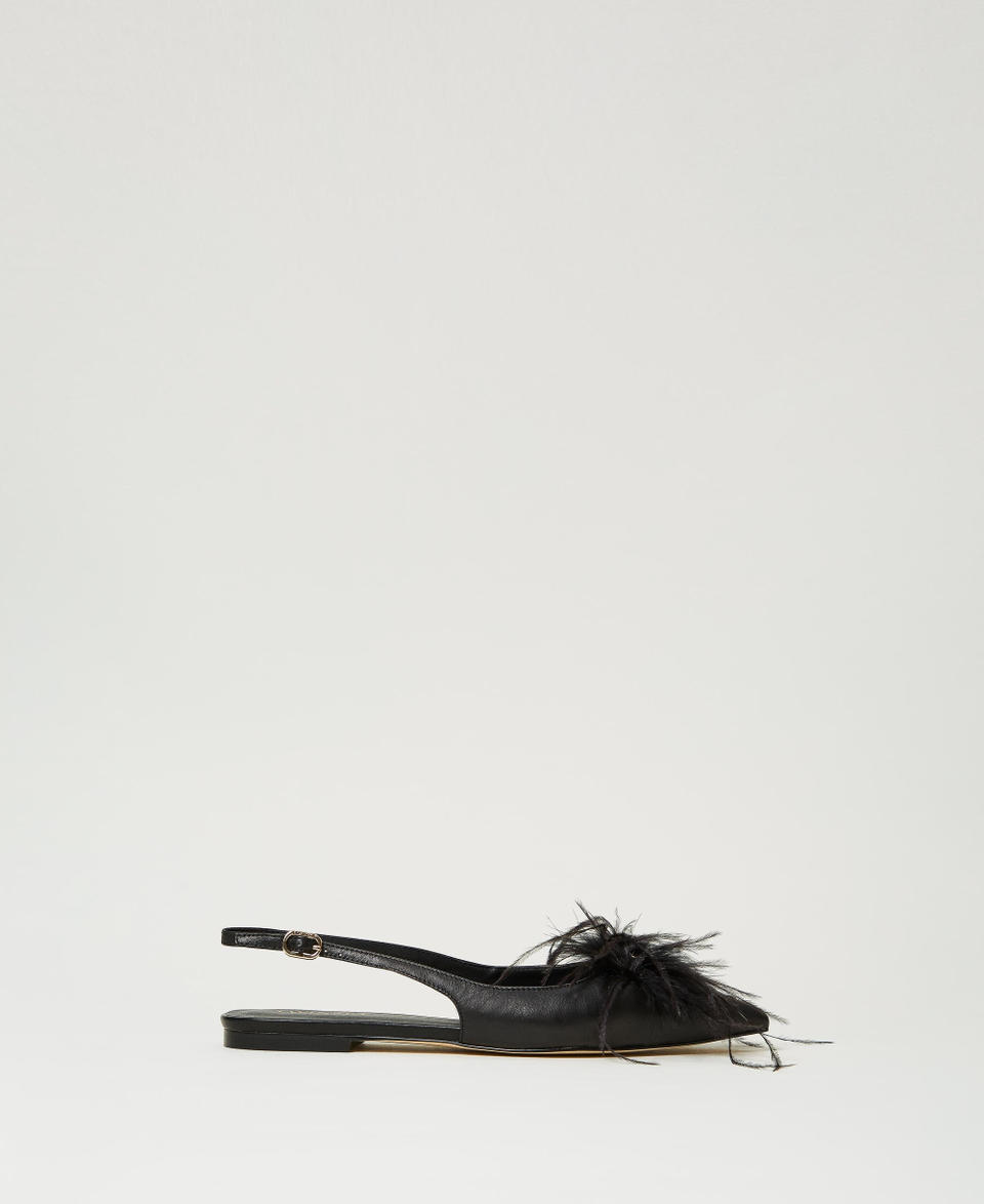 Twin Set Ballerine sling back in pelle con piume In Saldo