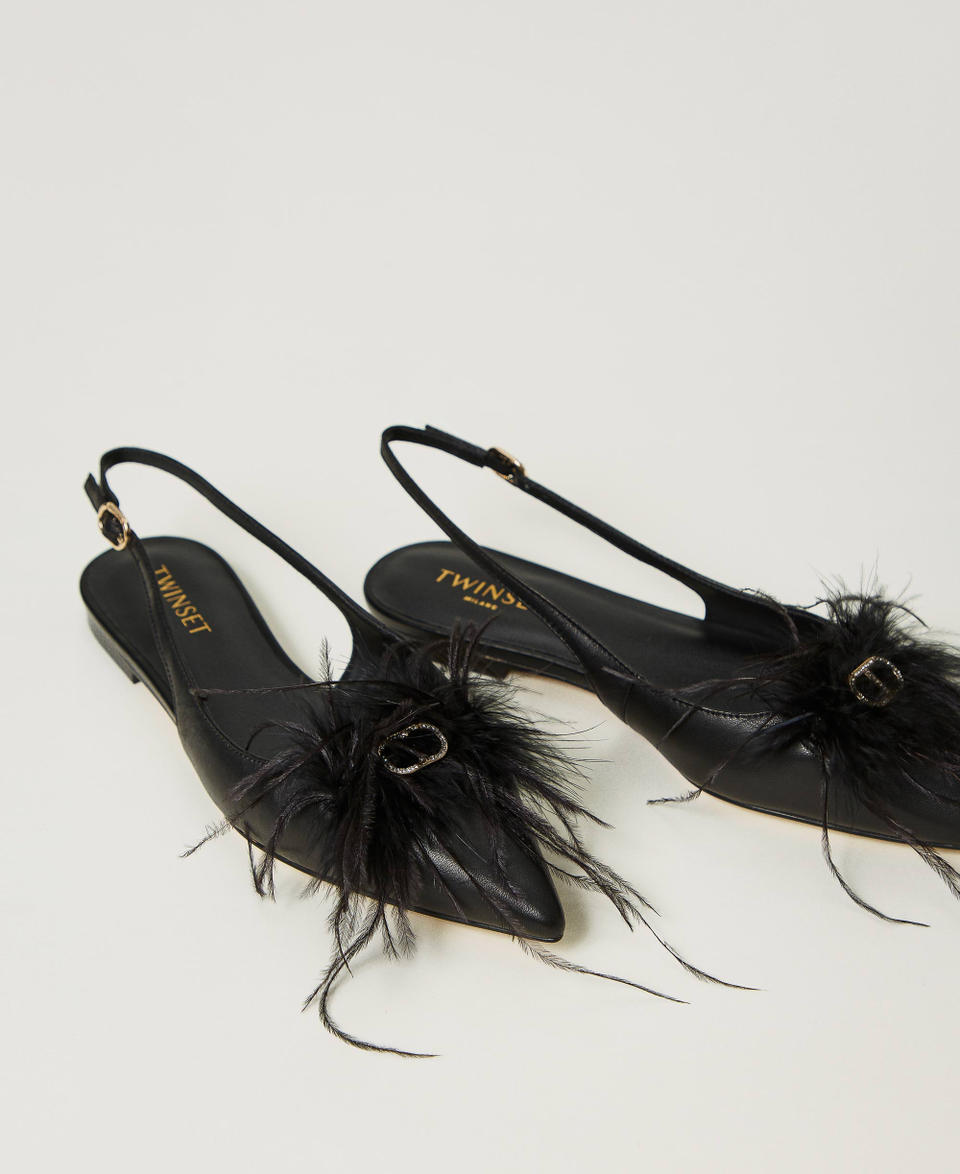 Twin Set Ballerine sling back in pelle con piume In Saldo