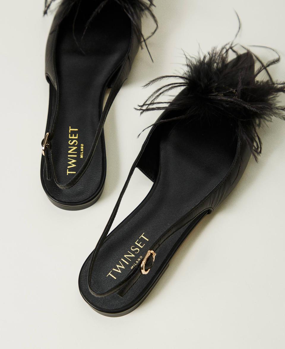 Twin Set Ballerine sling back in pelle con piume In Saldo