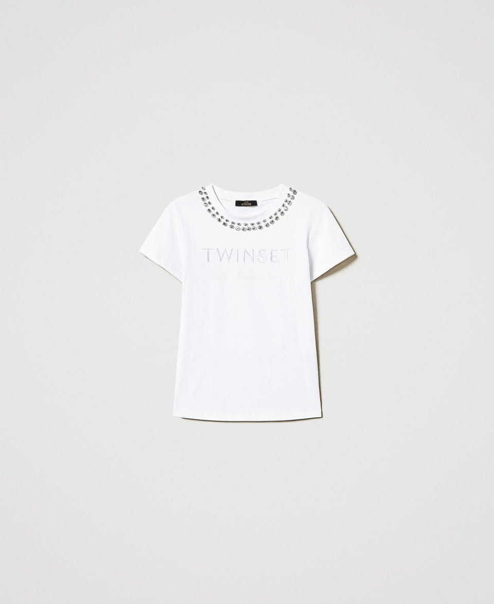 Twin Set T-shirt con ricamo a mano e logo Italy
