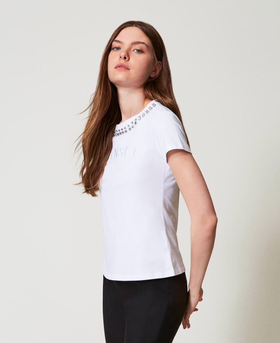 Twin Set T-shirt con ricamo a mano e logo Italy
