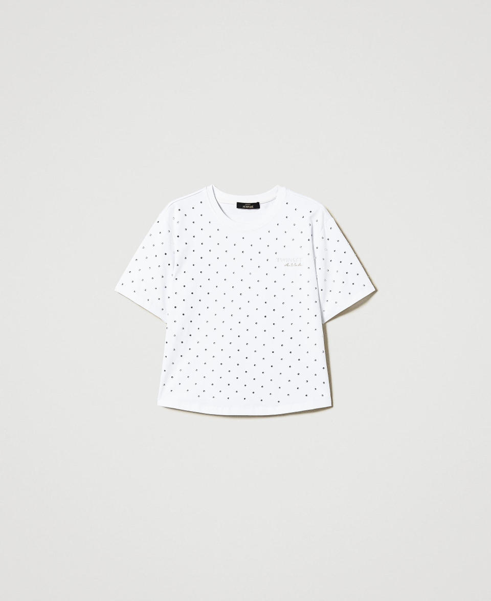 Twin Set T-shirt boxy con strass Italia