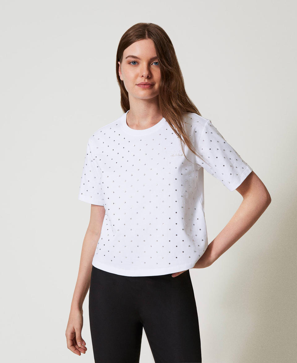 Twin Set T-shirt boxy con strass Italia