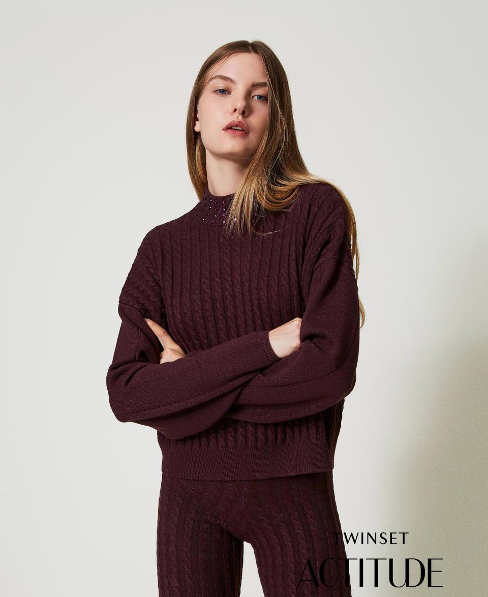 Twin Set Maglia lupetto a trecce con strass Pezzi Unici