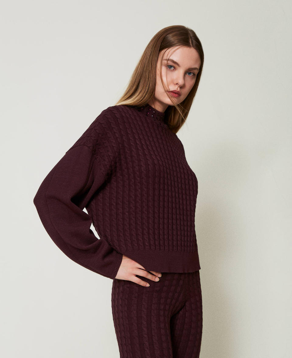 Twin Set Maglia lupetto a trecce con strass Pezzi Unici