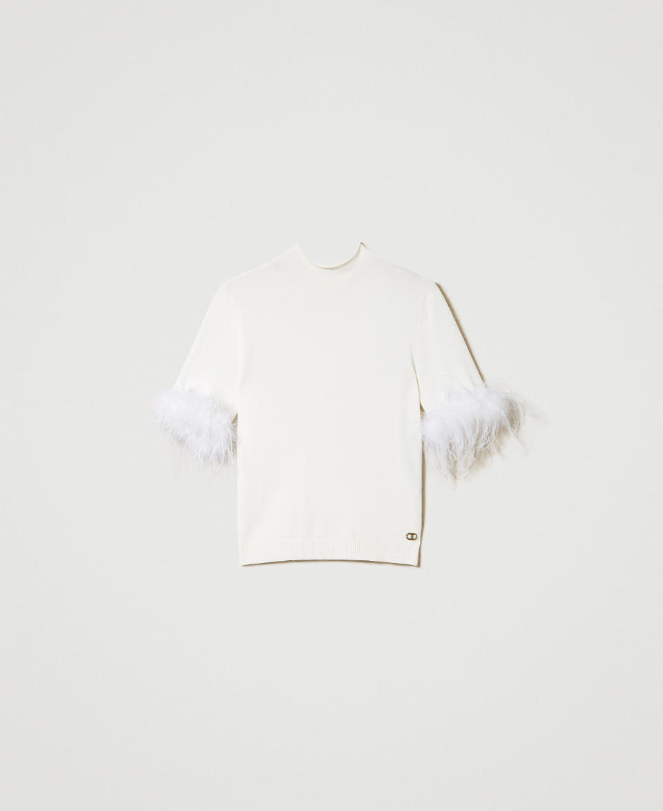 Twin Set Maglia lupetto con piume Grande vendita