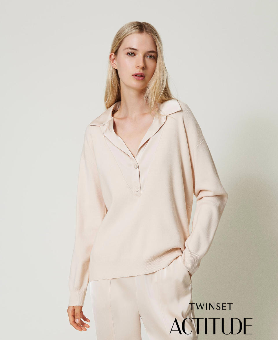 Twin Set Maglia con colletto in raso Offerta Pasqua