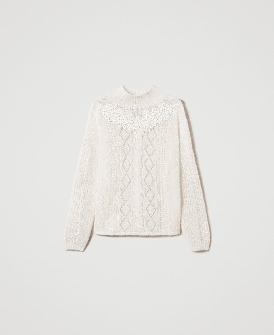Twin Set Maglia lupetto in lana e mohair con pizzo Lightning offer