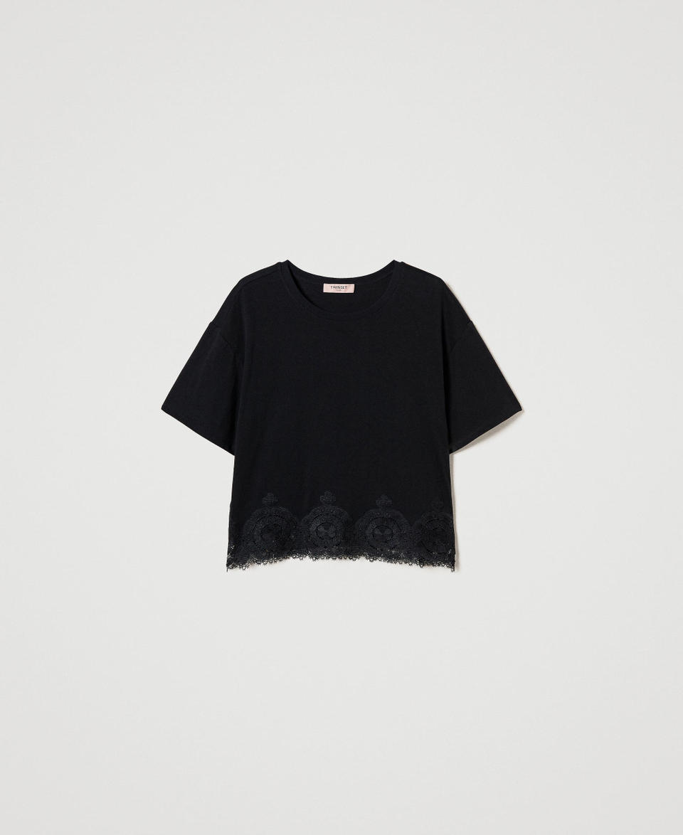Twin Set T-shirt cropped con pizzo macramè Bestseller