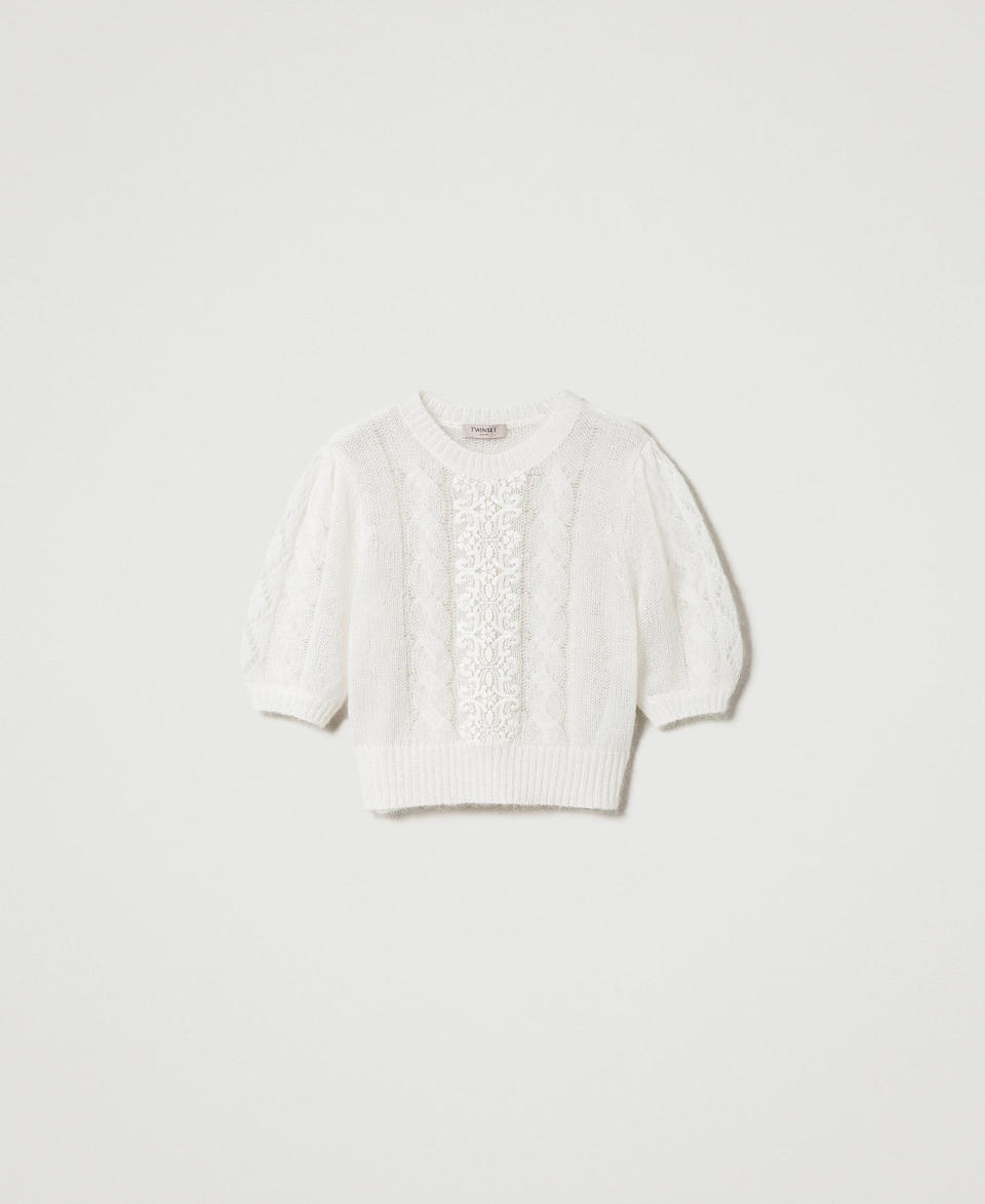 Twin Set Maglia in lana e mohair con pizzo Offerte stagionali