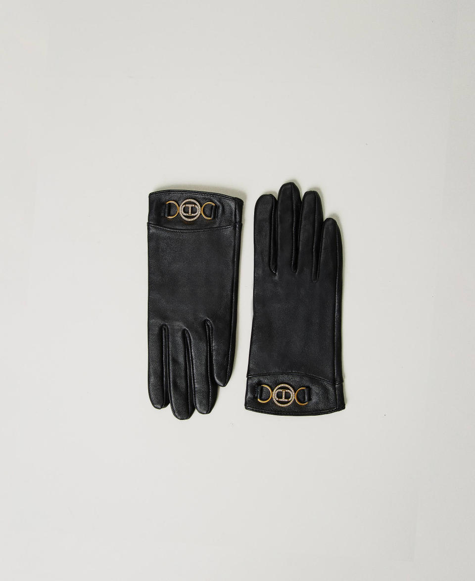 Twin Set Guanti in pelle con logo Soddisfazione Garantita