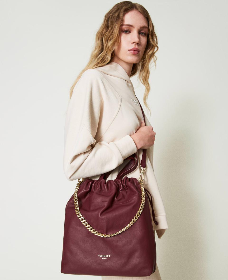 Twin Set Borsa shopper media in pelle con coulisse Novità