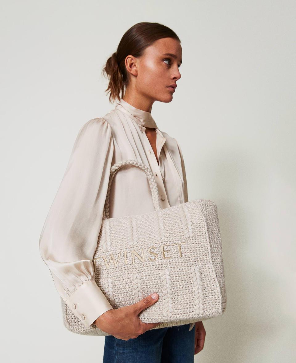 Twin Set Borsa shopper 'Bohémienne' tricot con logo Bestseller