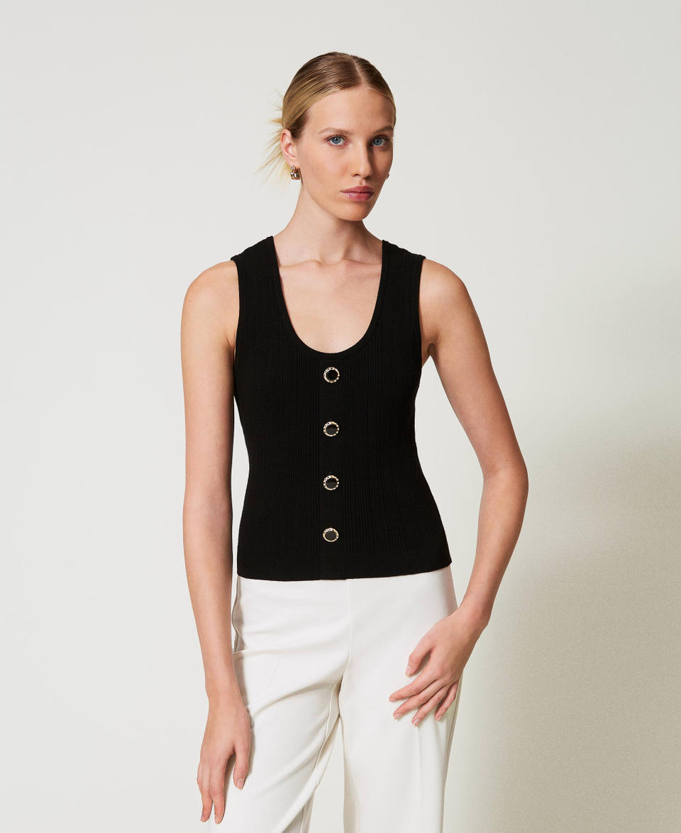 Twin Set Top in maglia con bottoni décor Black Friday Prezzi