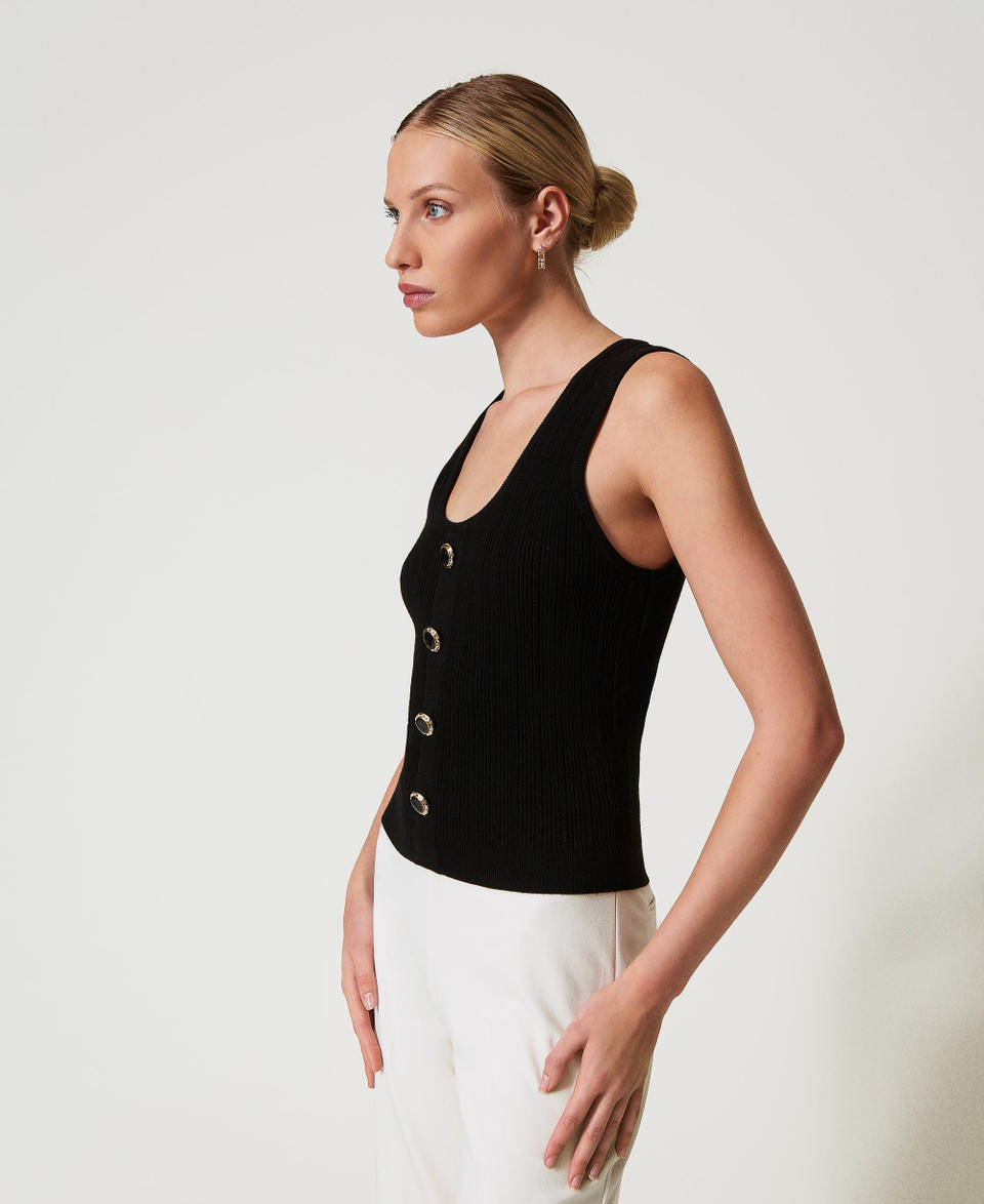 Twin Set Top in maglia con bottoni décor Black Friday Prezzi