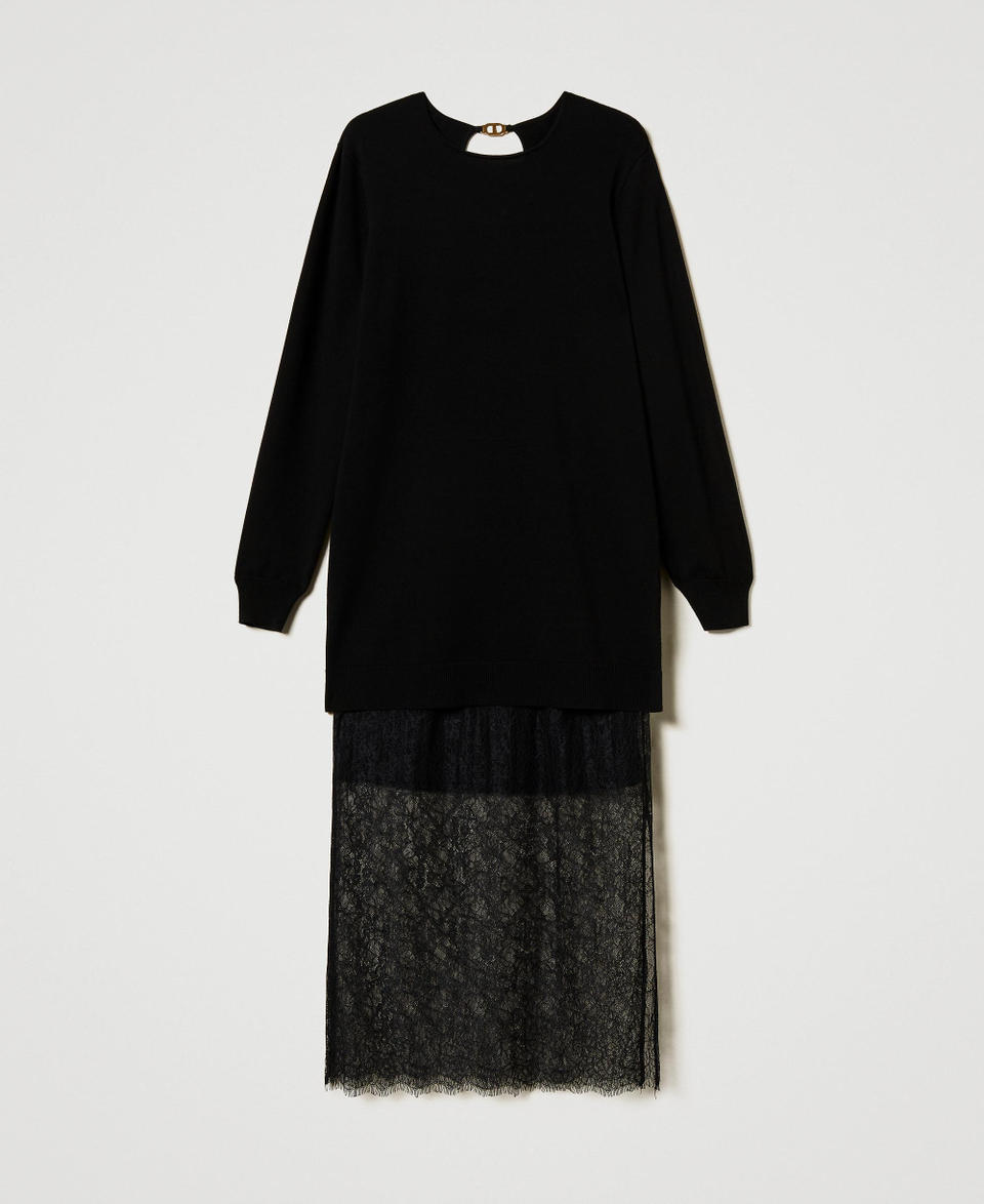 Twin Set Abito corto in maglia e gonna in pizzo Italia