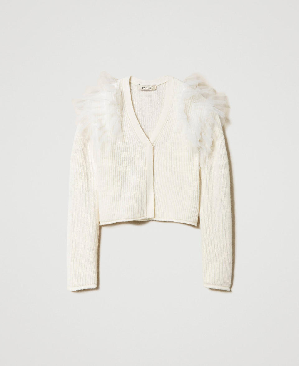 Twin Set Cardigan regular con balze in tulle Pezzi Unici