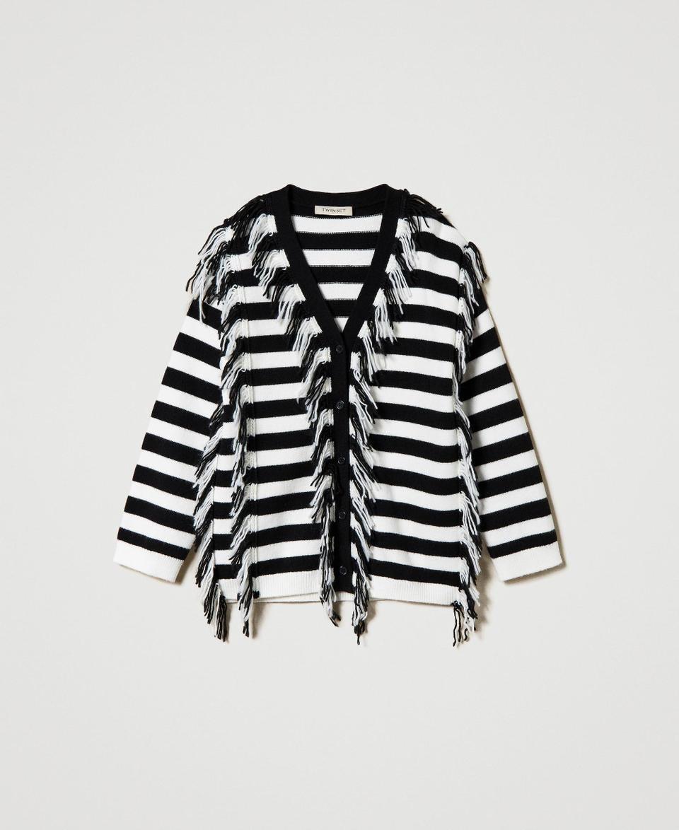 Twin Set Maxi cardigan in maglia a righe con frange Consegna Veloce