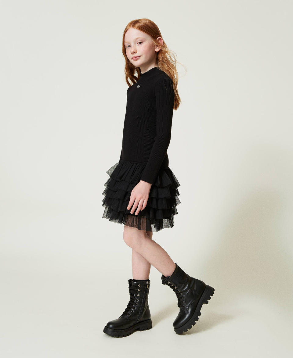 Twin Set Abito in maglia a costine con tulle Vendite stagionali
