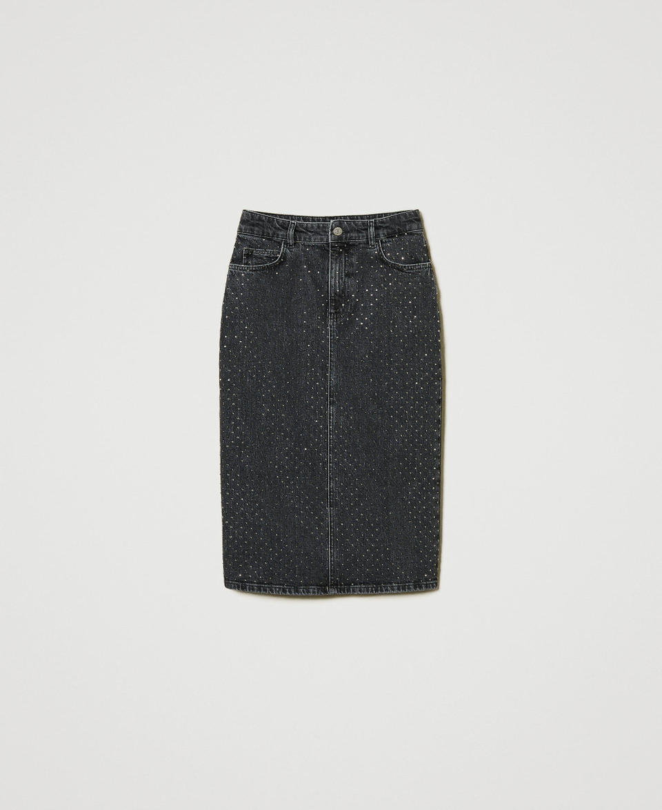 Twin Set Gonna longuette in jeans con strass Offerte stagionali