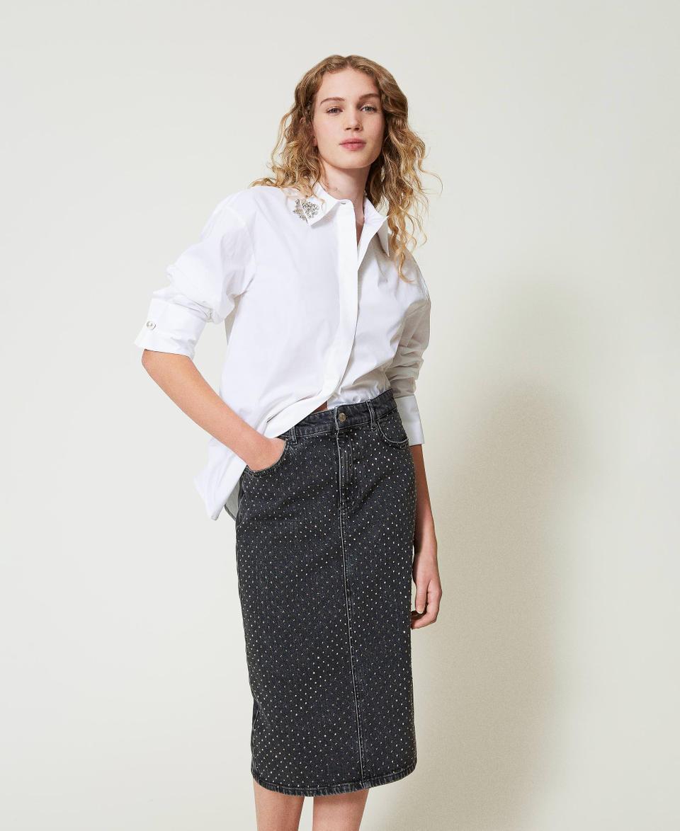Twin Set Gonna longuette in jeans con strass Offerte stagionali
