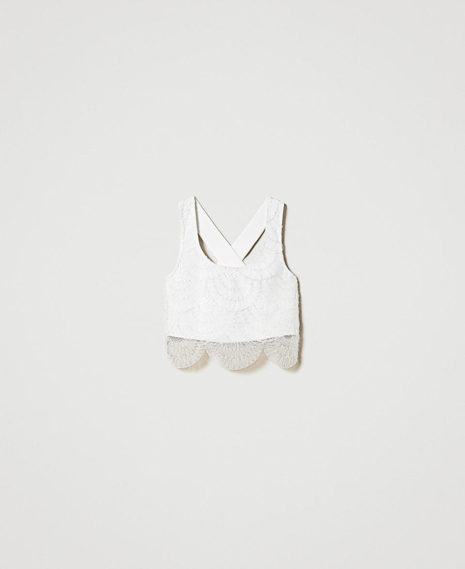 Twin Set Top in crêpe cady e organza ricamata Super Saving Price