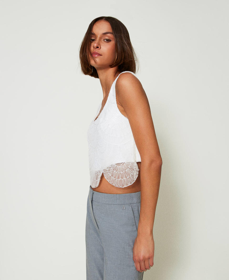 Twin Set Top in crêpe cady e organza ricamata Super Saving Price