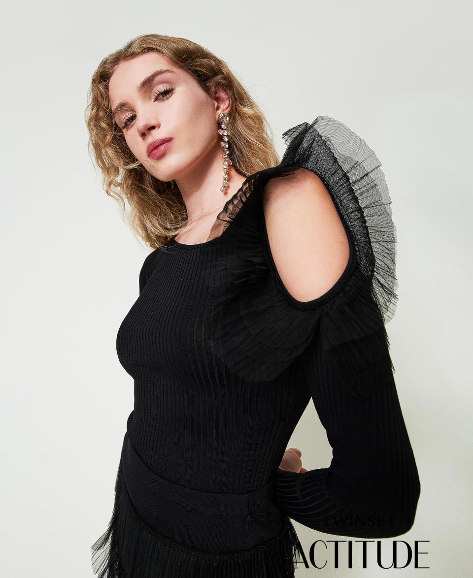 Twin Set Maglia fitted con cut-out e tulle ACQUISTA ORA
