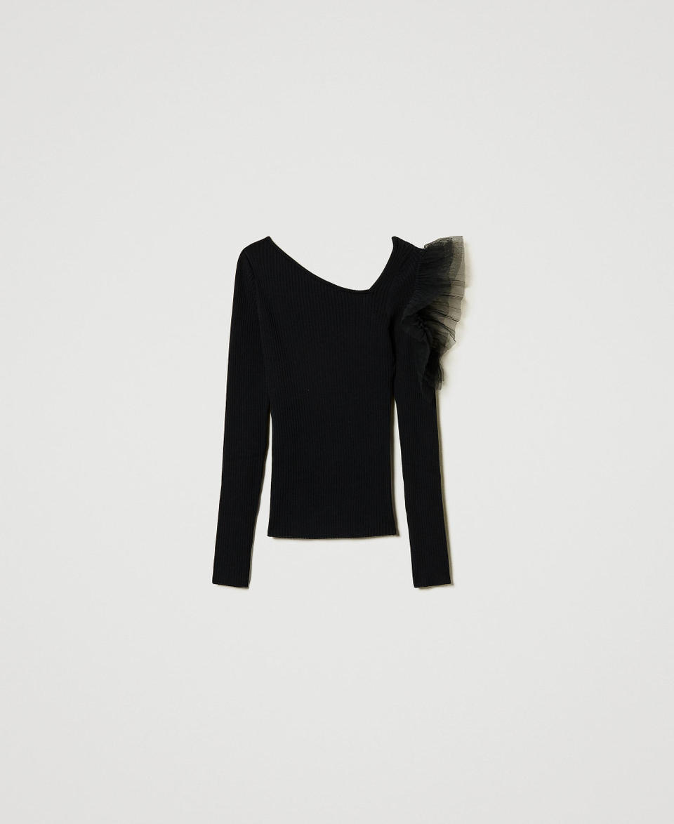 Twin Set Maglia fitted con cut-out e tulle ACQUISTA ORA