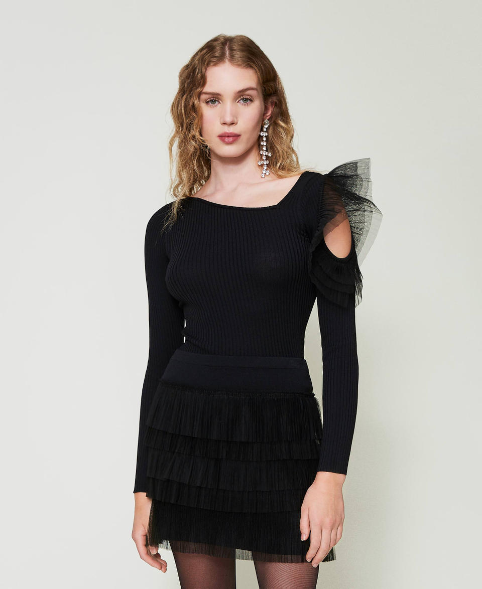 Twin Set Maglia fitted con cut-out e tulle ACQUISTA ORA