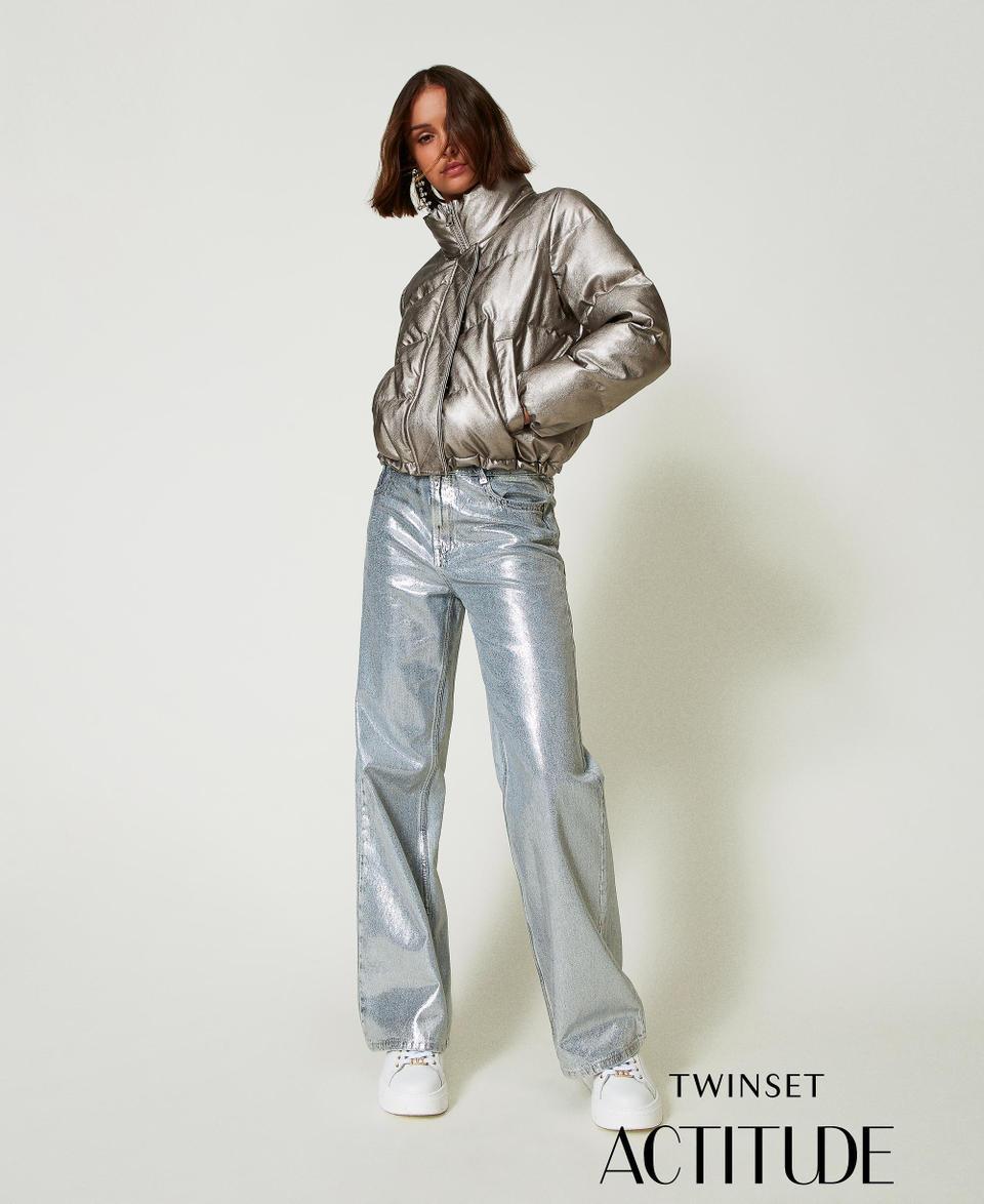 Twin Set Jeans wide leg con spalmatura argento Ultimi due giorni