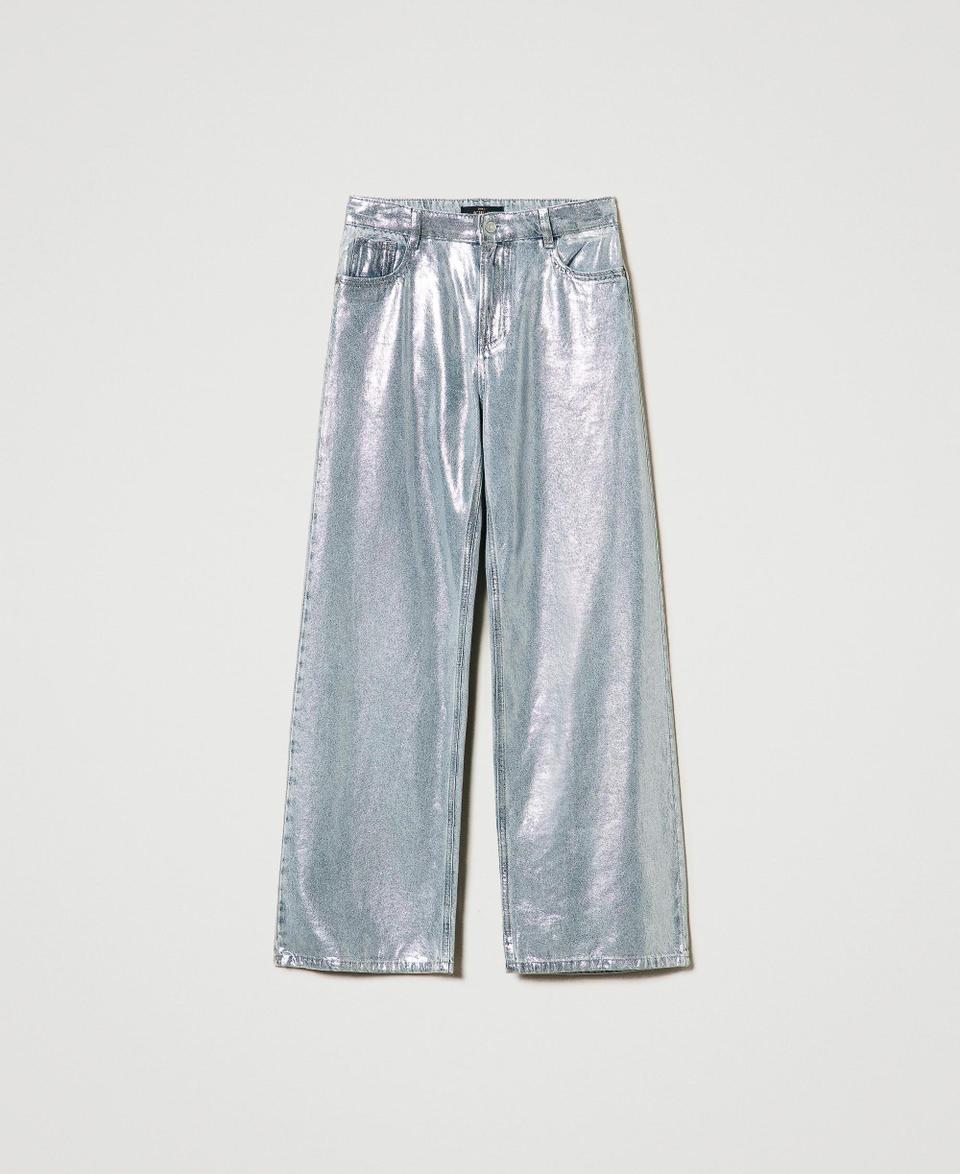 Twin Set Jeans wide leg con spalmatura argento Ultimi due giorni