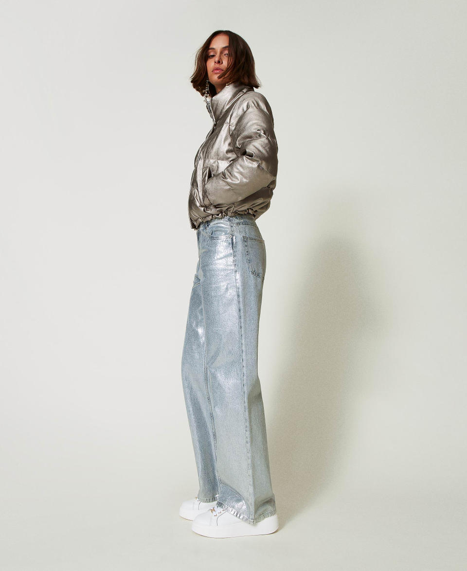 Twin Set Jeans wide leg con spalmatura argento Ultimi due giorni