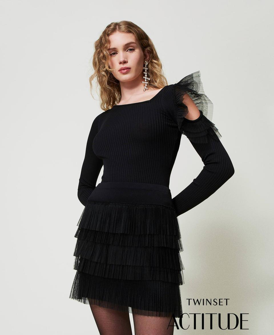 Twin Set Minigonna in maglia con balze in tulle Fino al 65% di sconto