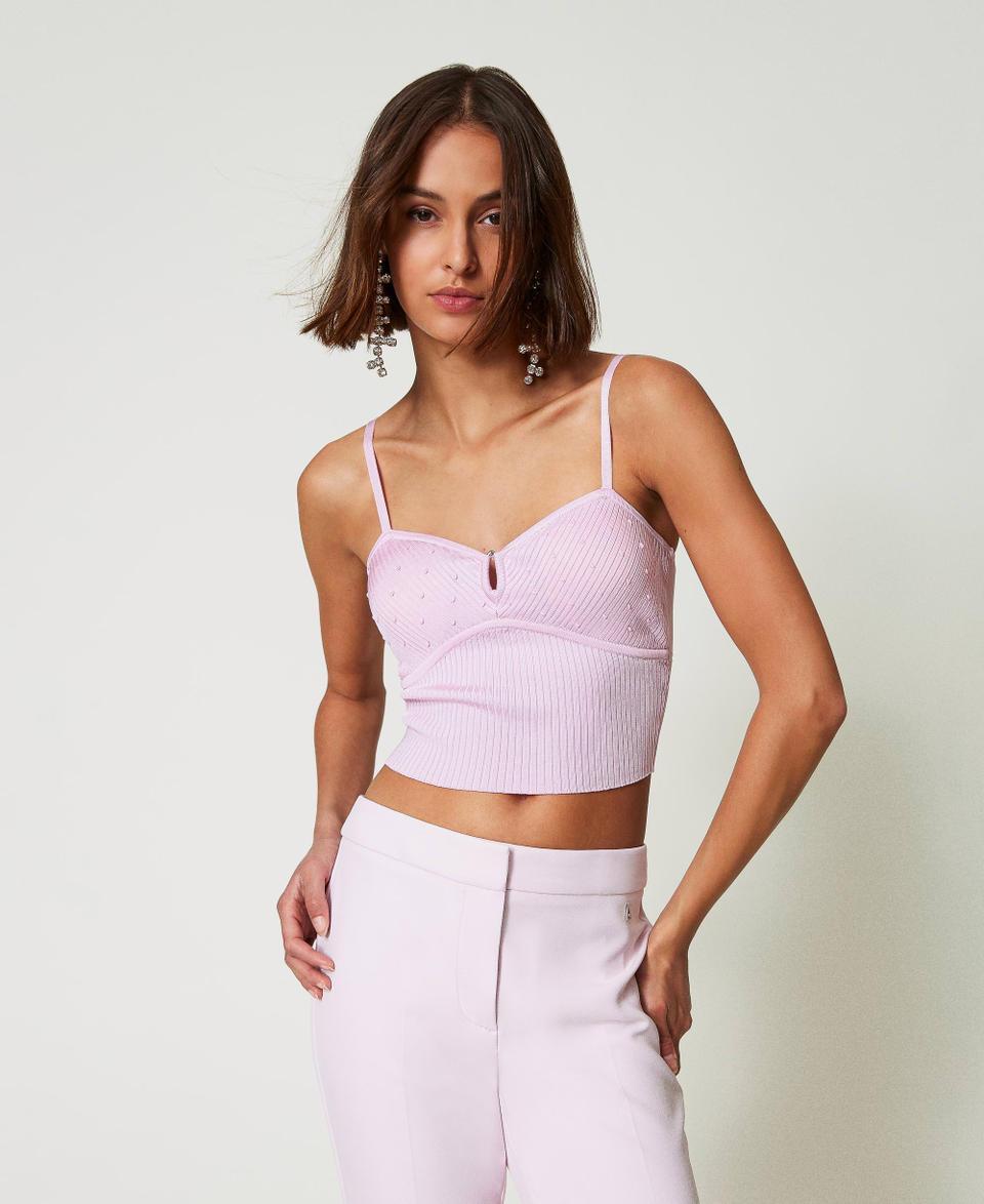 Twin Set Top in filato riciclato con perline Italia