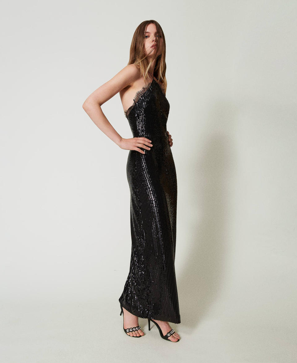 Twin Set Abito lungo in paillettes con pizzo Qualità