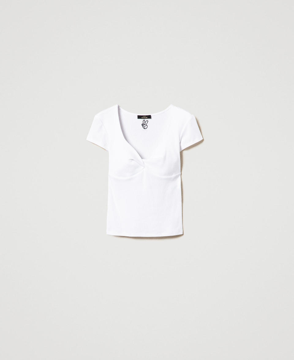 Twin Set T-shirt a costine con nodo Consegna Veloce