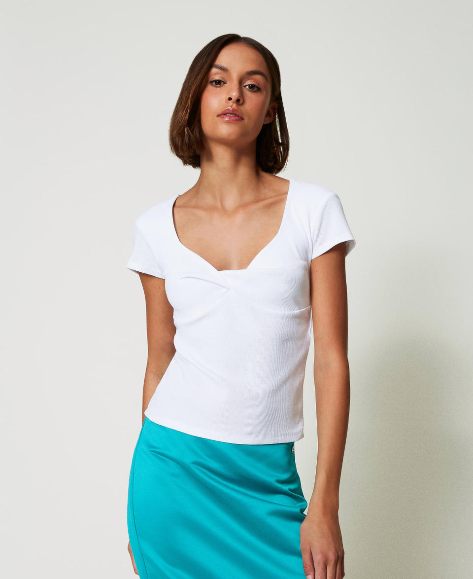 Twin Set T-shirt a costine con nodo Consegna Veloce