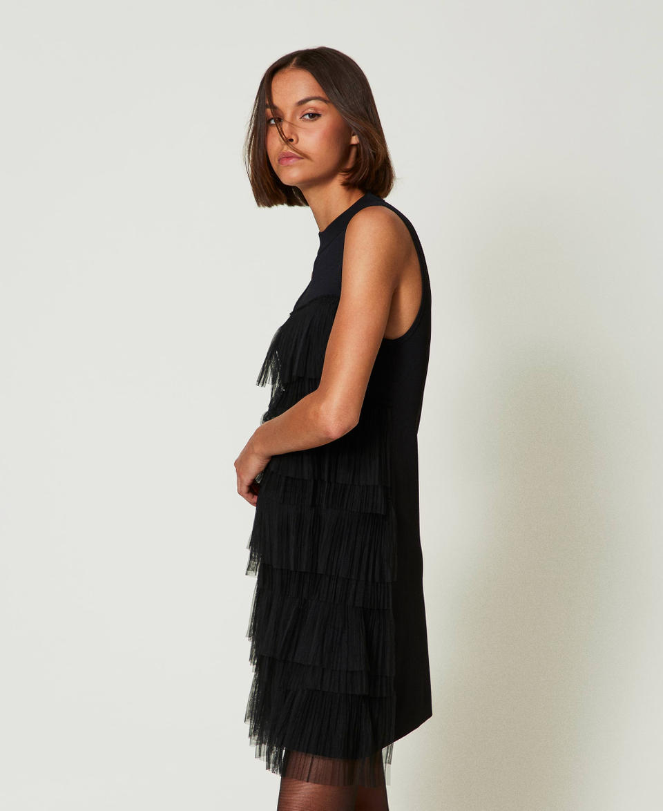 Twin Set Abito corto in maglia con balze in tulle Offerta