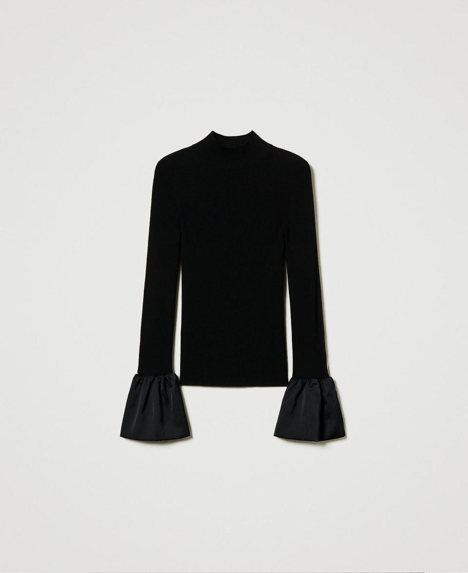 Twin Set Maglia fitted con volant in satin Vendita Calda