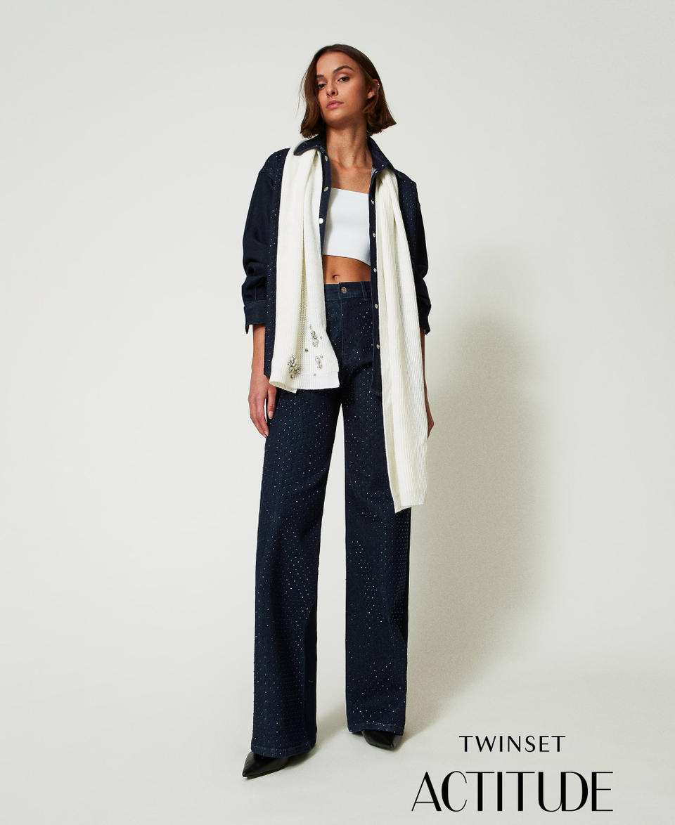 Twin Set Jeans wide leg in full strass Flash Sale
