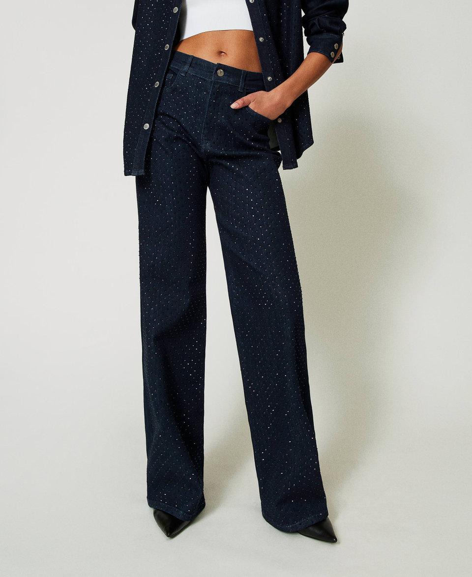 Twin Set Jeans wide leg in full strass Flash Sale