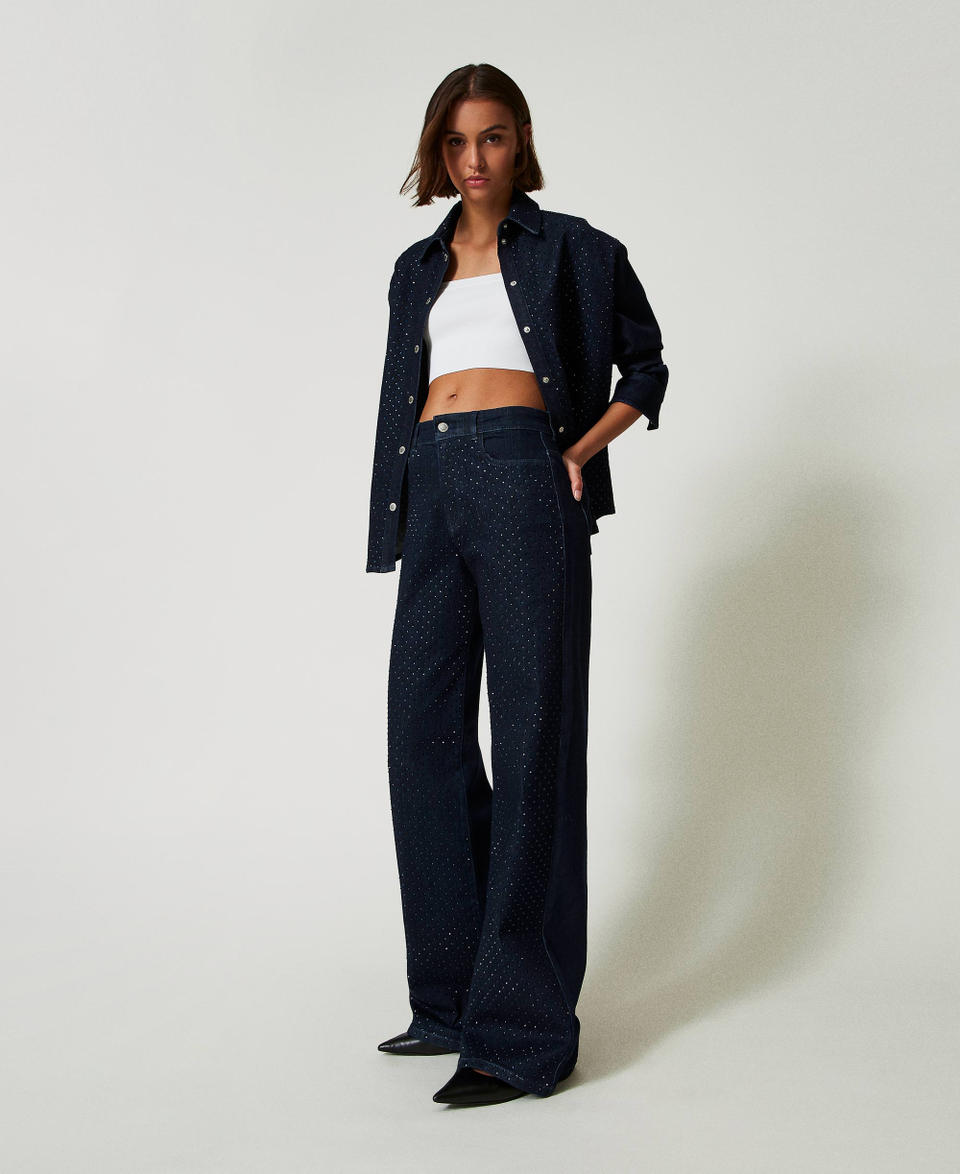 Twin Set Jeans wide leg in full strass Flash Sale