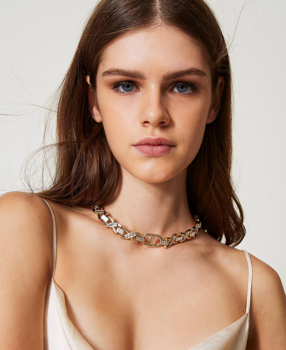 Twin Set Collana girocollo con strass e Oval T Presa