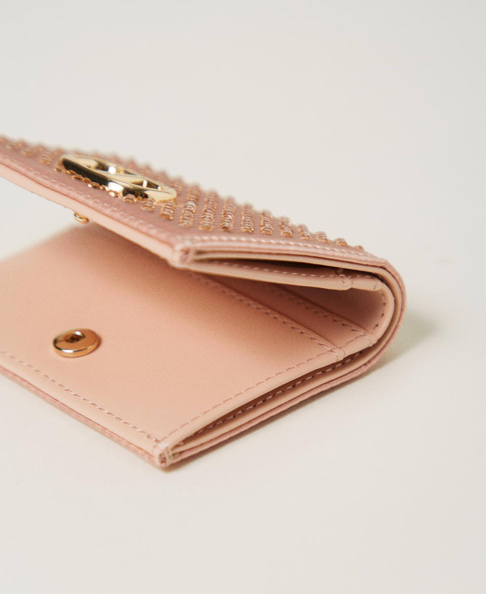 Twin Set Portafoglio in raso con strass e Oval T Sconto