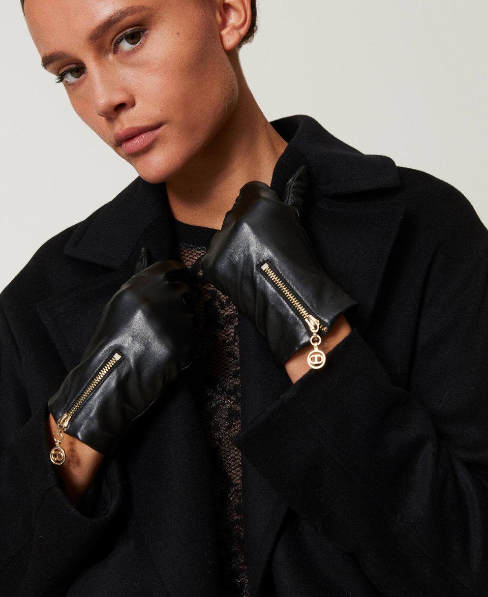 Twin Set Guanti in pelle con zip e Oval T Negozio online di fabbrica